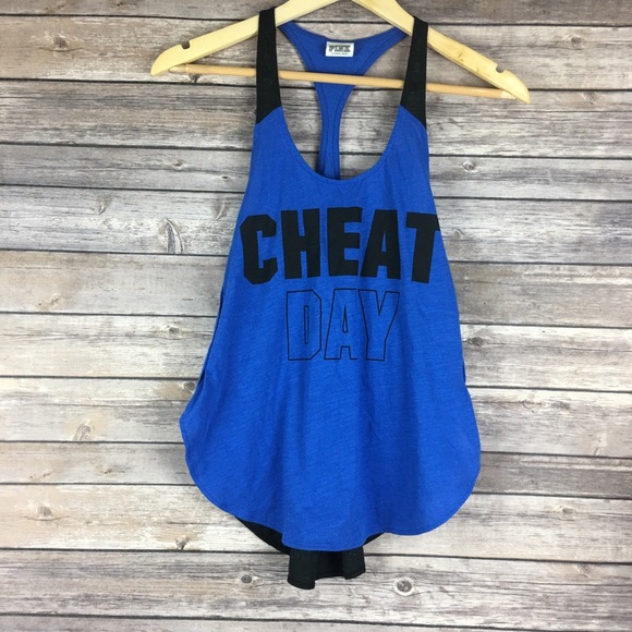PINK Victoria's Secret Tops - VS PINK Cheat Day Blue Racerback Tank Top Size XS